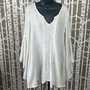 L*Space Boho Gauze & Embroidered Mini Babydoll Dress Cream sz S